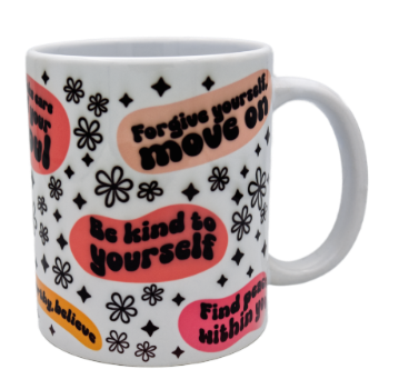 Right side of mug showing print details